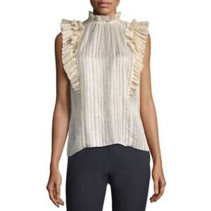 Rebecca Taylor Pale Pink & Silver Silk Sleeveless Ruffle Blouse Size 12